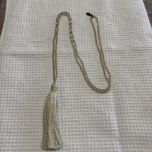 Zacasha Beaded Necklace Green Tassel Shiny Faceted Beads Pearls Knotted 44 Inch